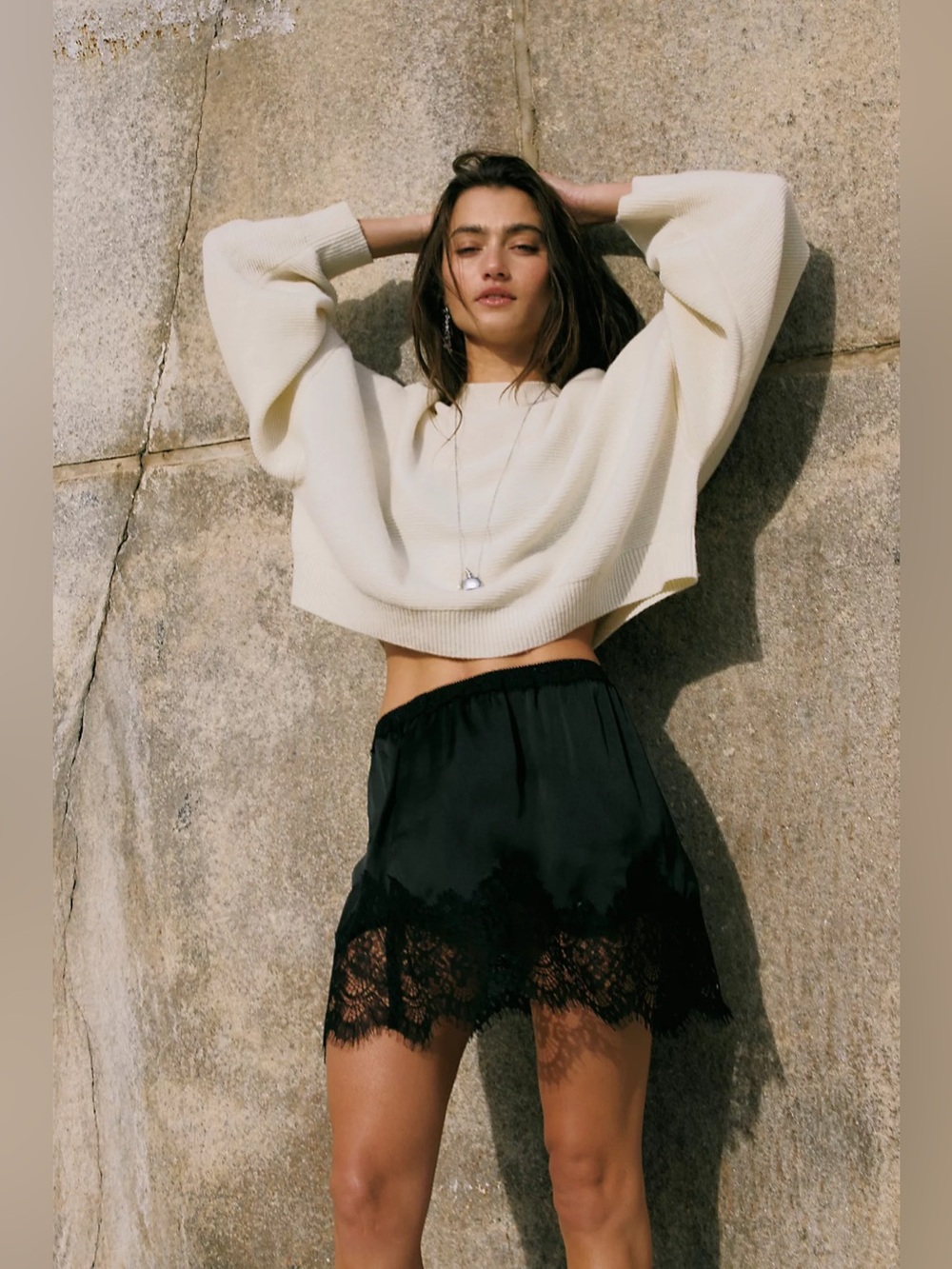 NWT Free People Meet Me In The Middle Mini Slip Skirt